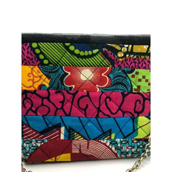 Selina Beb Black Multicolor Ethnic Print Structured Shoulder Crossbody Bag Purse - Picture 4 of 8